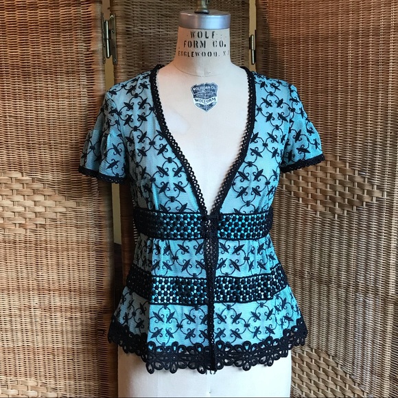 Lepore Tops Embroidered Baby Doll Lacey Top With Lace Trims